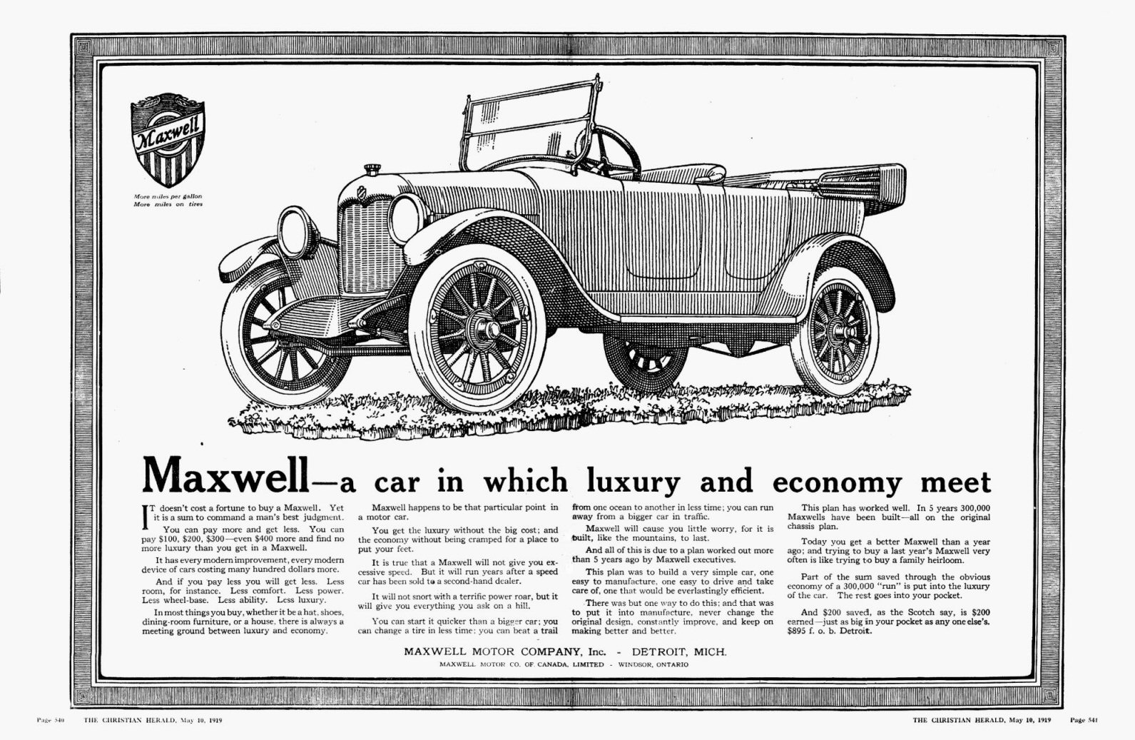1919 Maxwell Auto Advertising